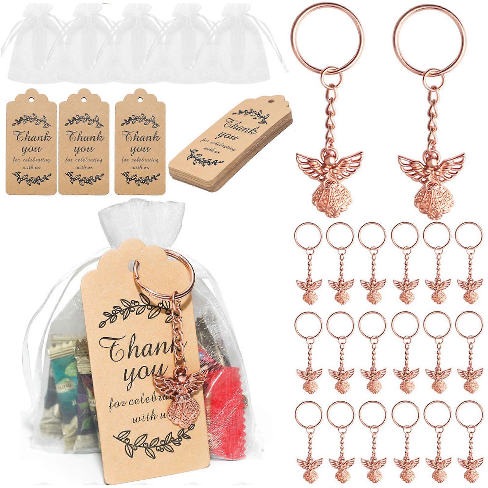 30 Set Keychains Collection with Thank You Cards and Bag Wedding and Birthdays Party Souvenir Keyring for Gifting Multicolor