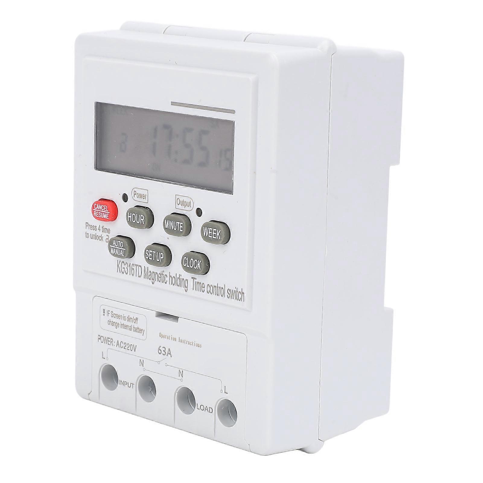 7-Day Programmable Microcomputer Automatic Digital Timer for Home Appliance, AC220V 63A, DIN Rail Mount