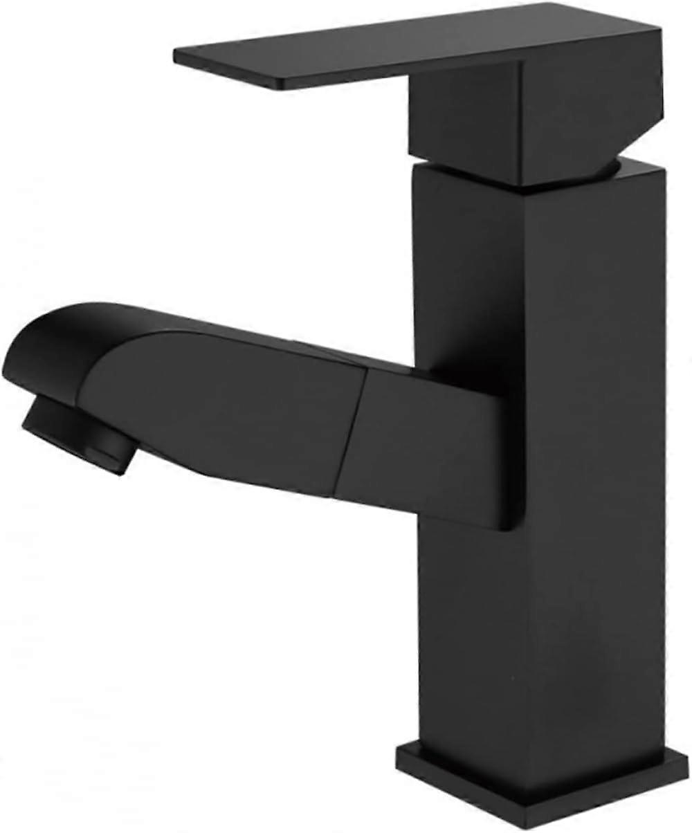 Bathroom Sink Faucet with Pull Down Spout, Single Handle Hot and Cold Mixer, Matte Black B