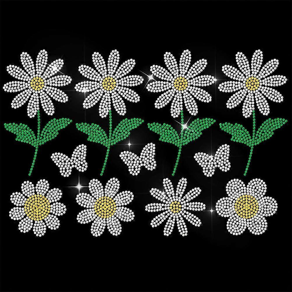 Flower Rhinestone Iron on Transfer Daisy and Butterfly Bling Diamond Hotfix Patches for Clothes 11.6"x8.2" Large Iron On Sequin Applique for Jeans Jac
