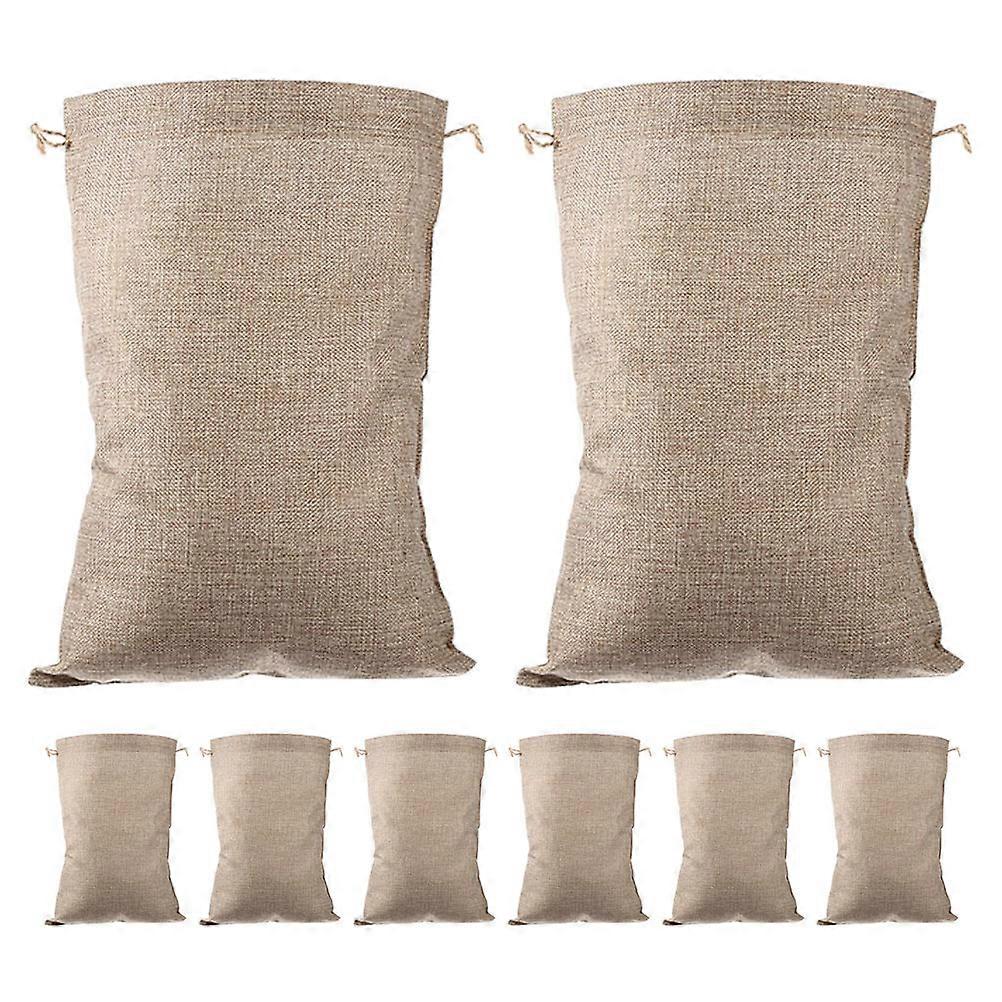 Drawstring Burlap Storage Bags for Vegetables 8Pcs Reusable Khaki Set