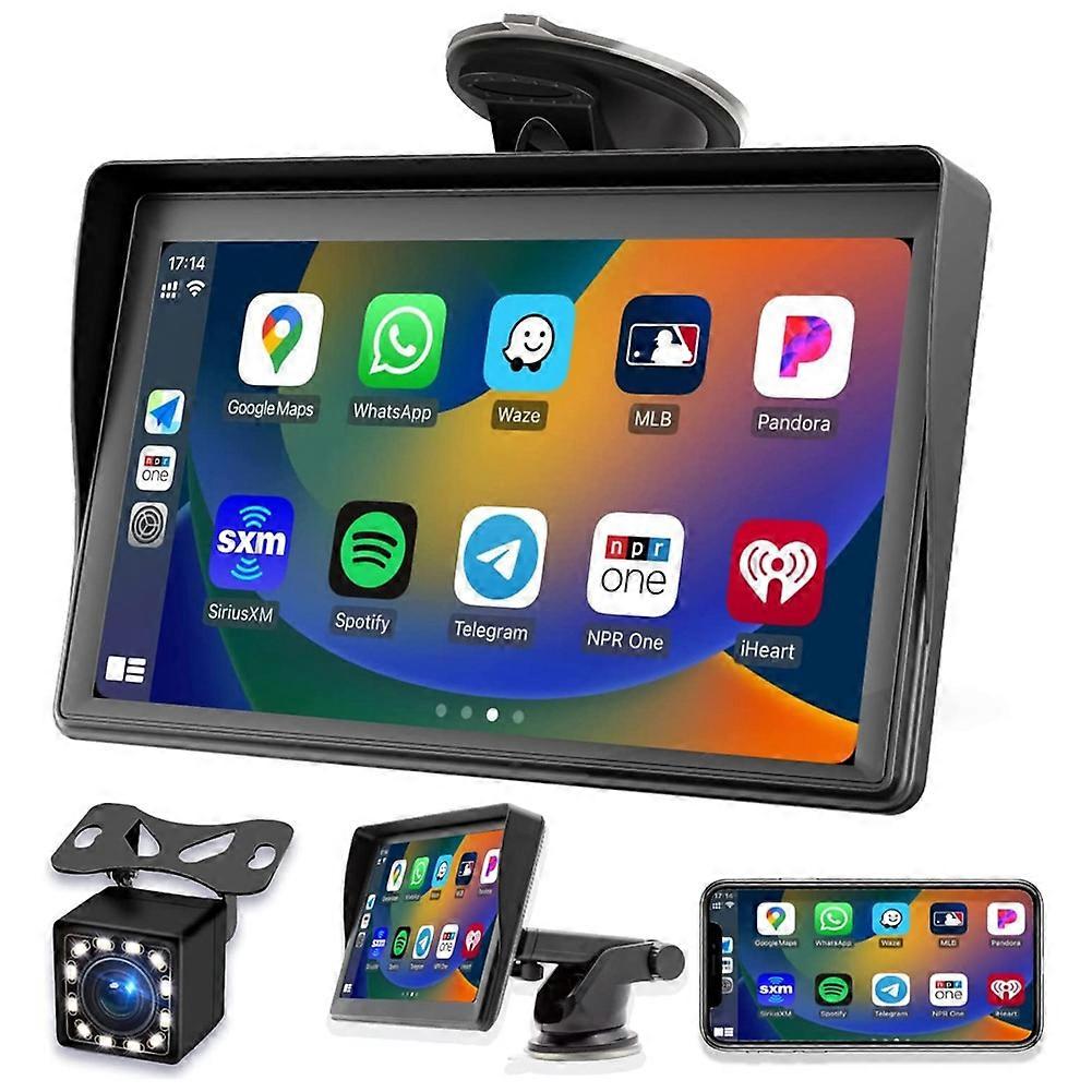 Portable Dash Mount Carplay Display 7In Touch Screen, GPS Navigatin,Bluetooth Car Stereo Radio, Backup Camera, FM Radio