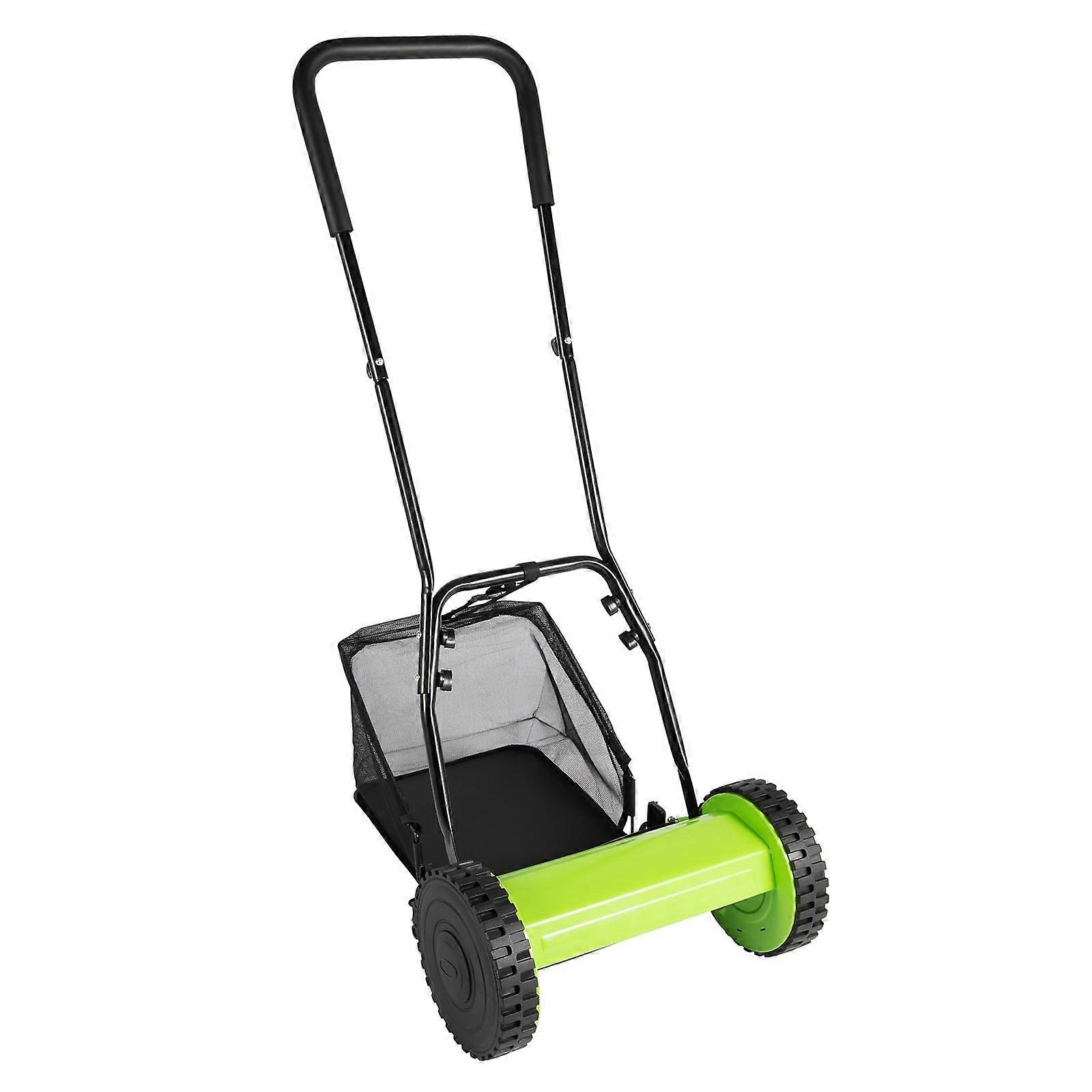 Manual Lawn Mower, 12 Inch Adjustable Height Push Reel with 5 HeatTreated Steel Blades and Grass Catcher
