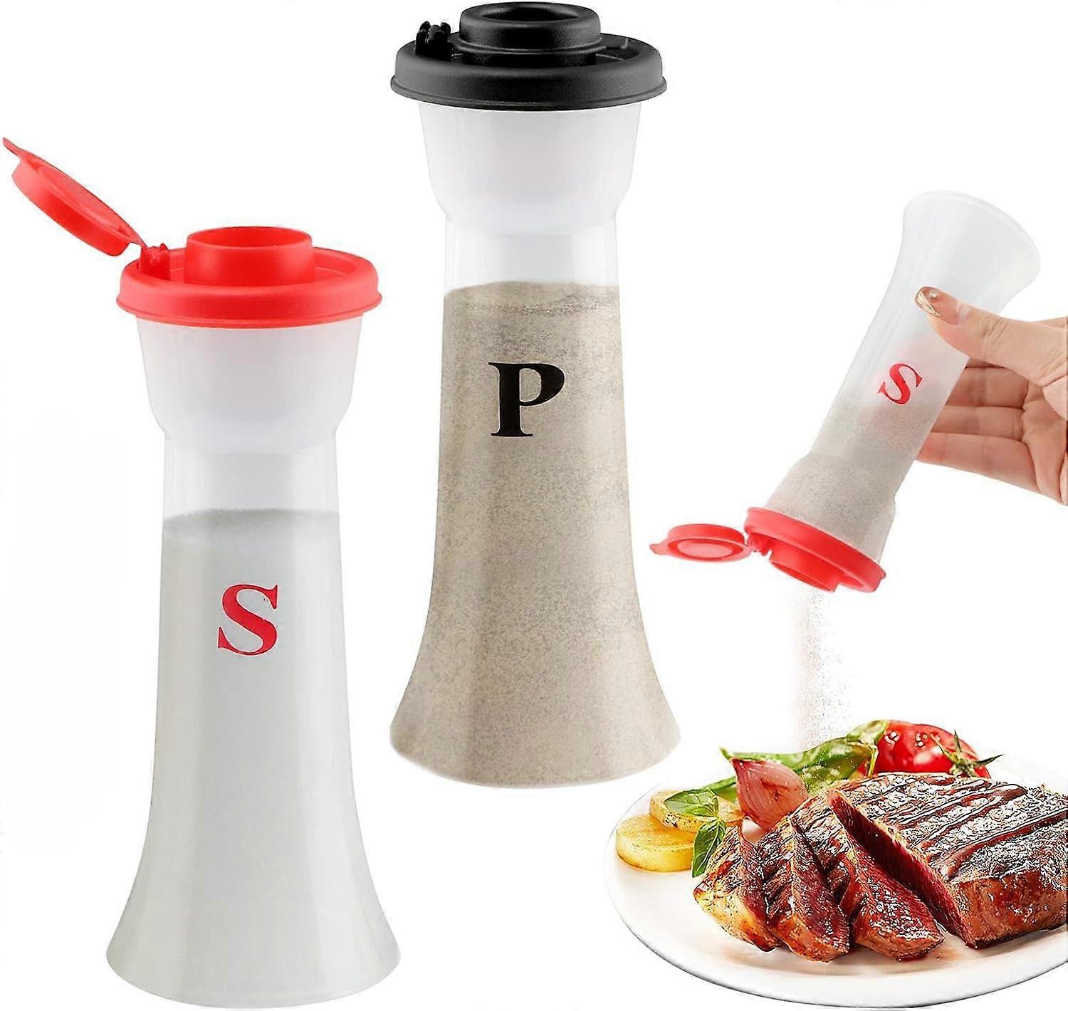 2 Pcs Plastic Salt and Pepper Shakers Moisture Proof with Lids Large Hourglass Design Red and Black