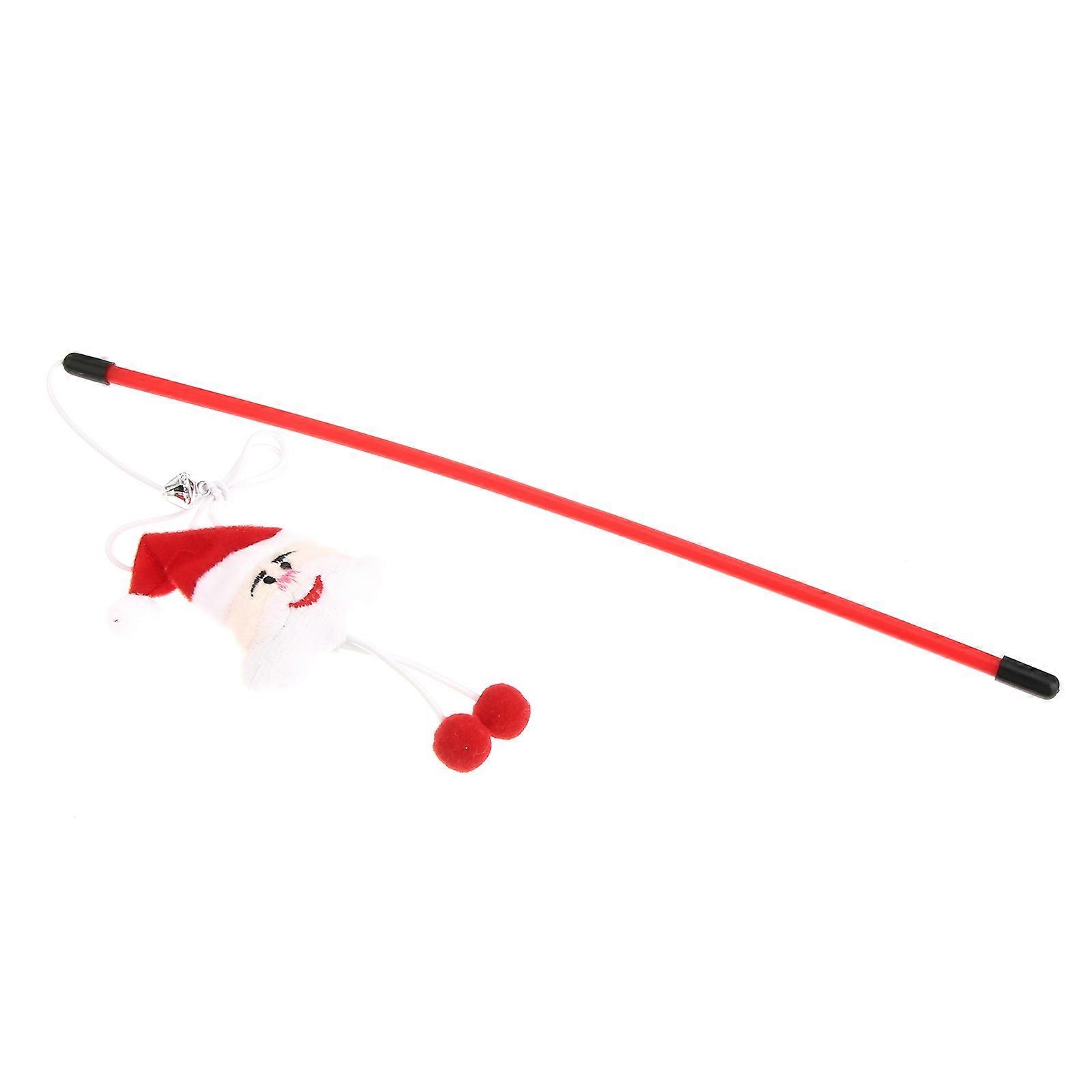 Christmas Cat Teaser Toy with Bite Resistant Stick for Playing Santa Claus Design Red Color PP Material