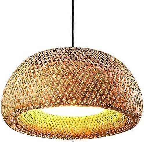 Bamboo Pendant Light Handwoven Double Layer Wicker Dome Fixture Height Adjustable for Dining and Living