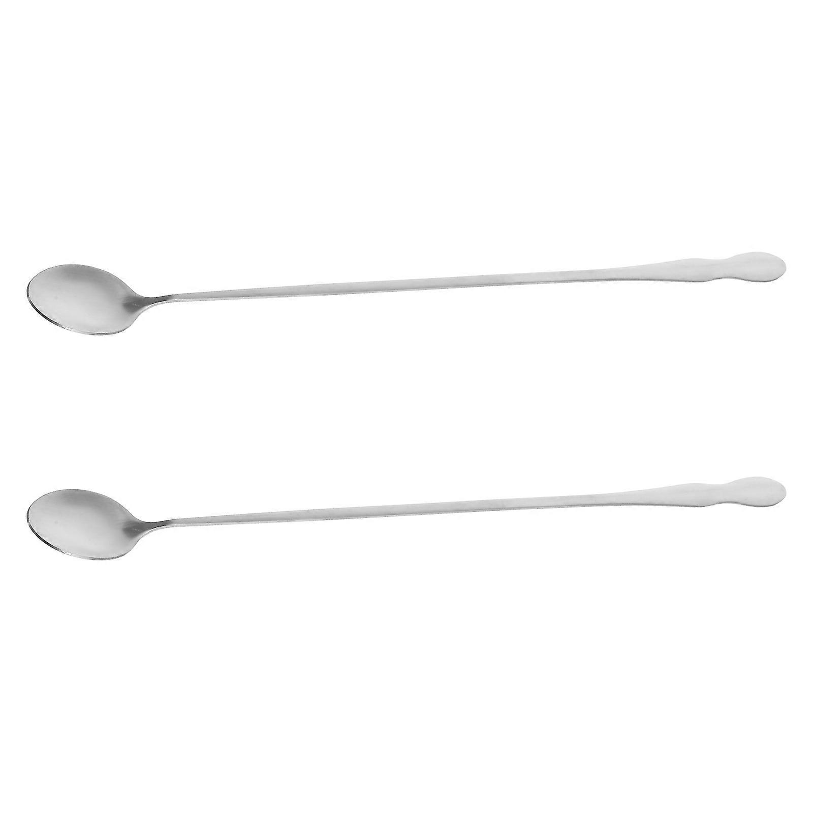 Silver Stainless Steel Serving Spoons for Stirring 2Pcs Long Handle Kitchen Spoon