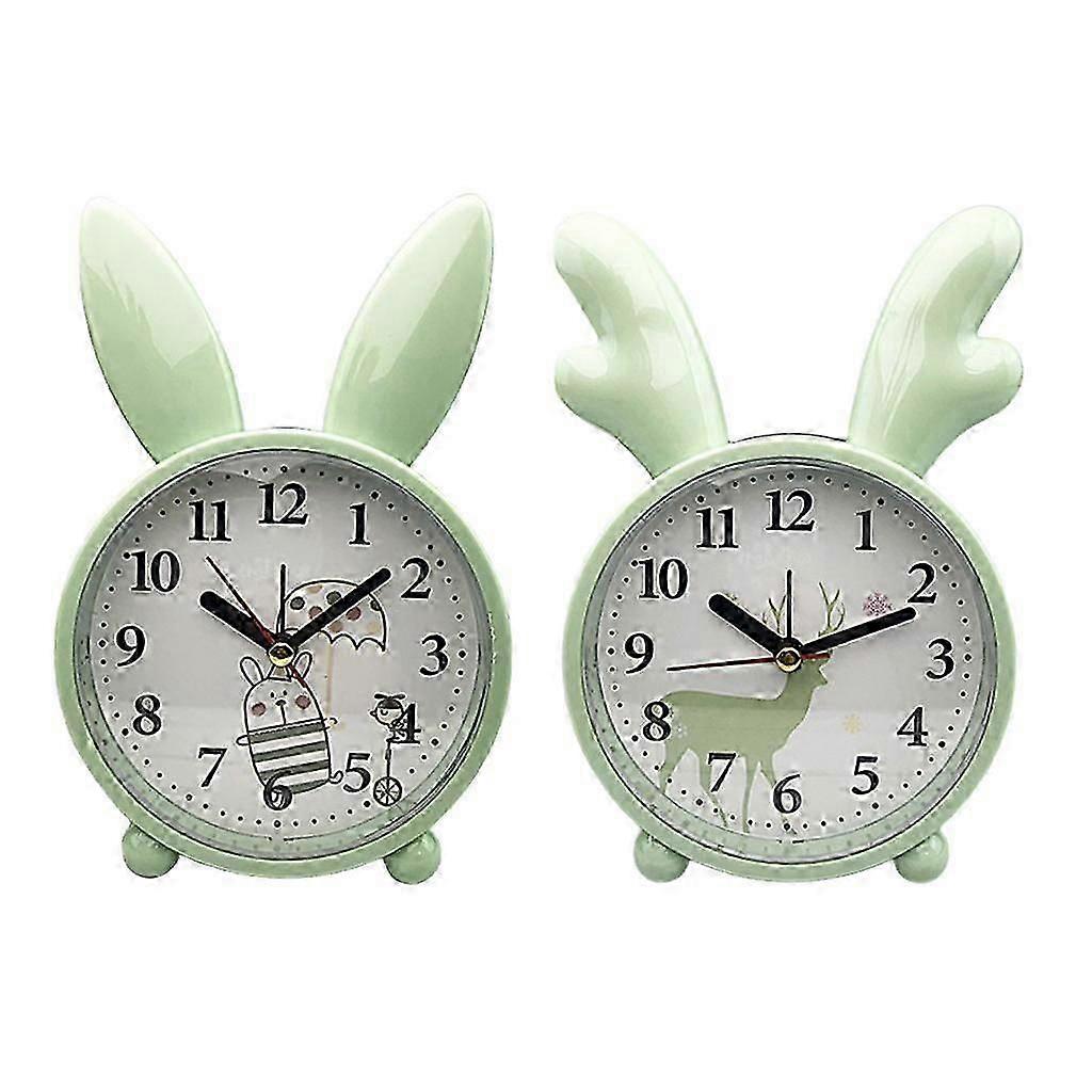 2pcs Small Cartoon Alarm Clock Deer Shaped Desktop Clock Mute for Students