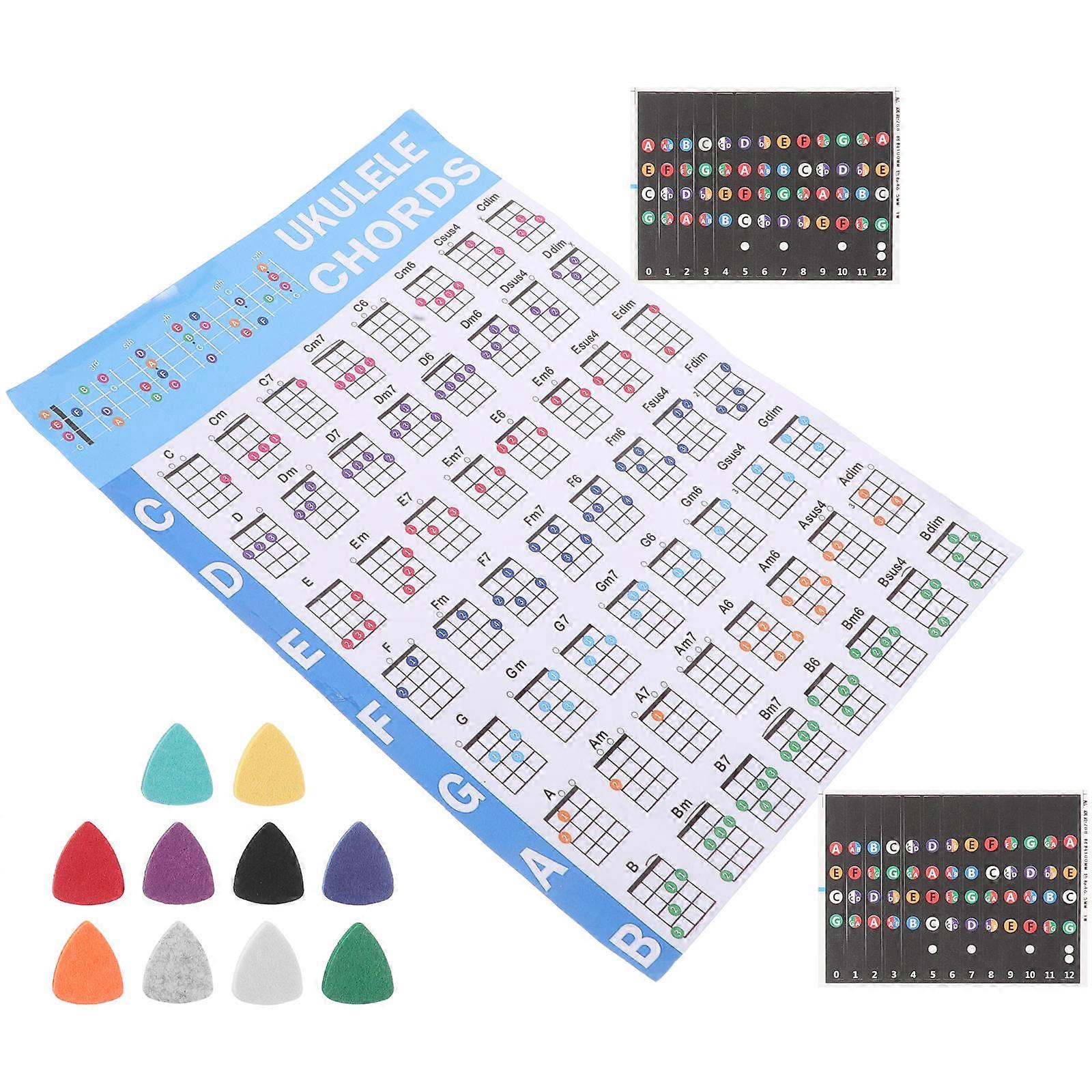 5Sets Ukulele Practice Tools with Chord Chart and Color Decals