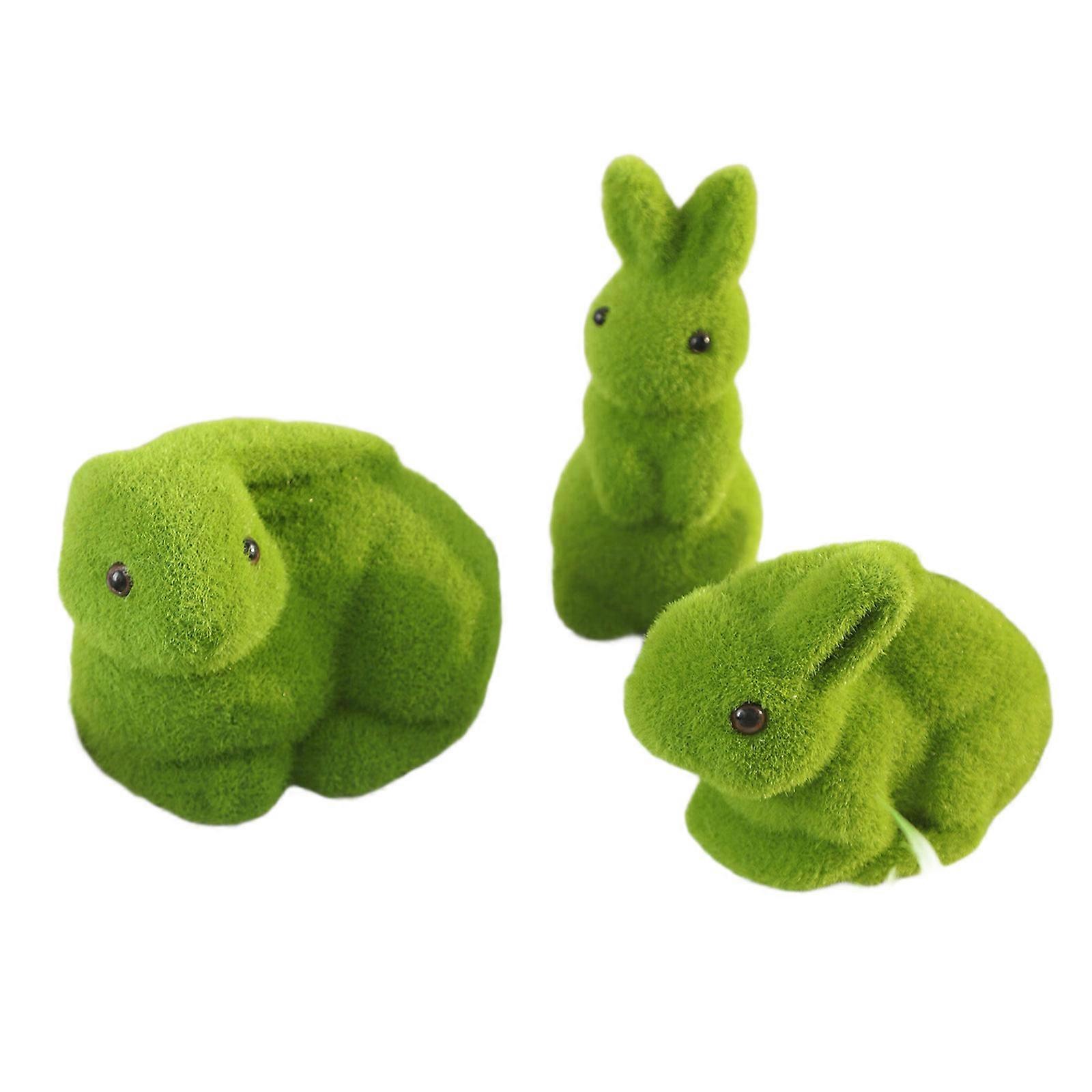 Flocking Moss Rabbit Statues Spring Rabbit Figurines Indoor Easter Decorations Decorative Ornament Table Centerpieces Multicolor
