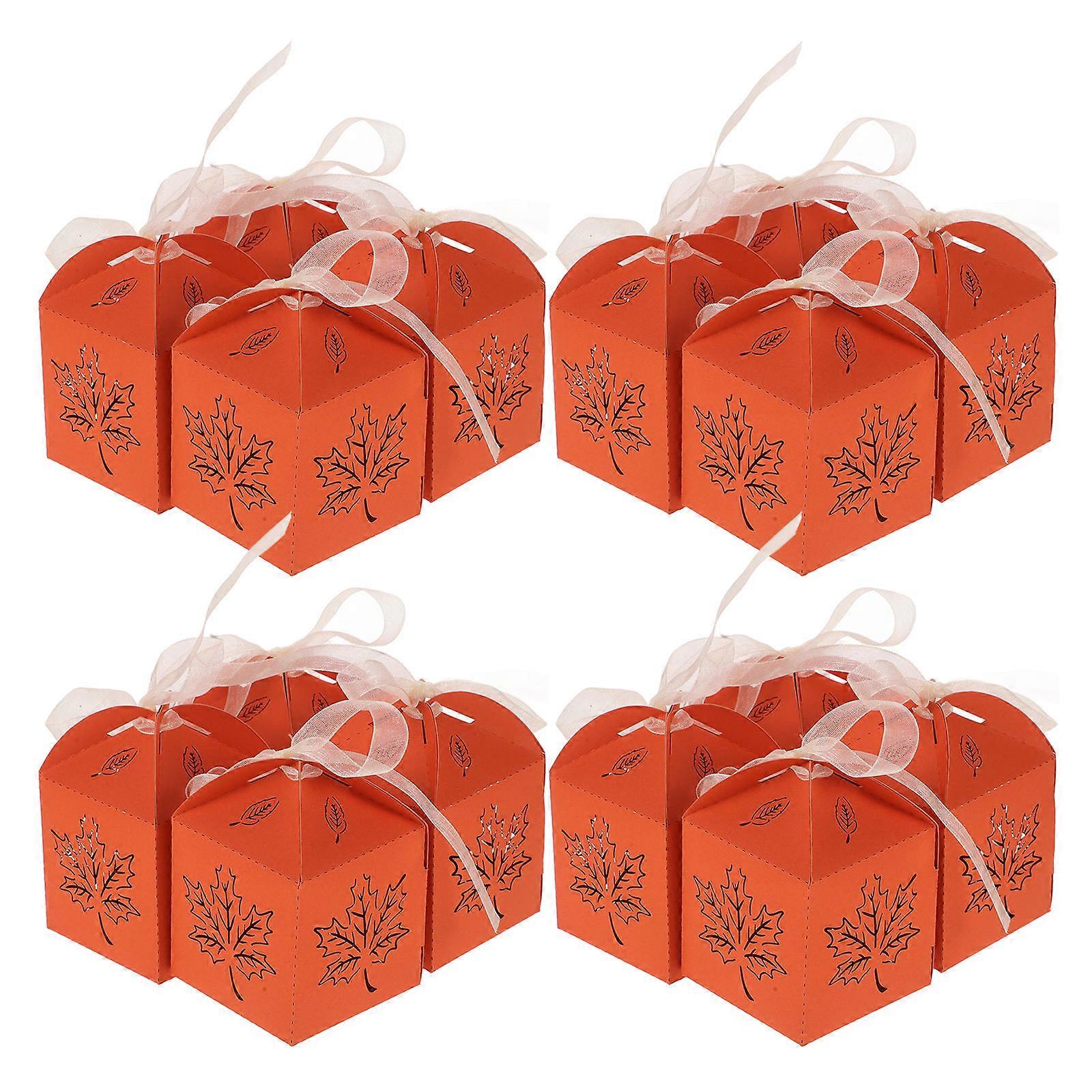 Treat Box Wedding Favor Rectangular Paper Boxes Orange for Couples 25Pcs