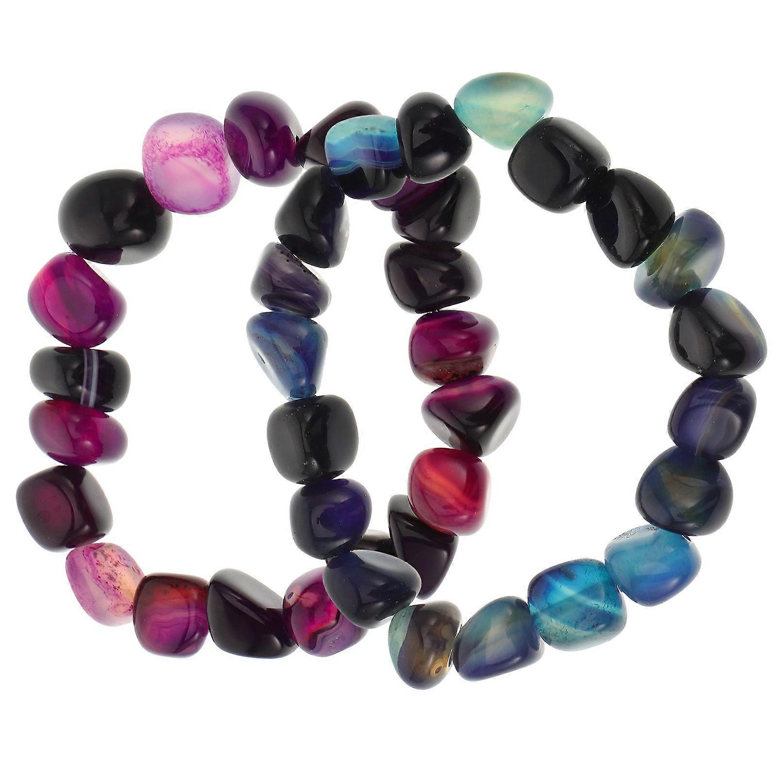 Natural Stone Multi-Layered Beaded Bracelet Irregular Agate For Other Occasions 2Pcs