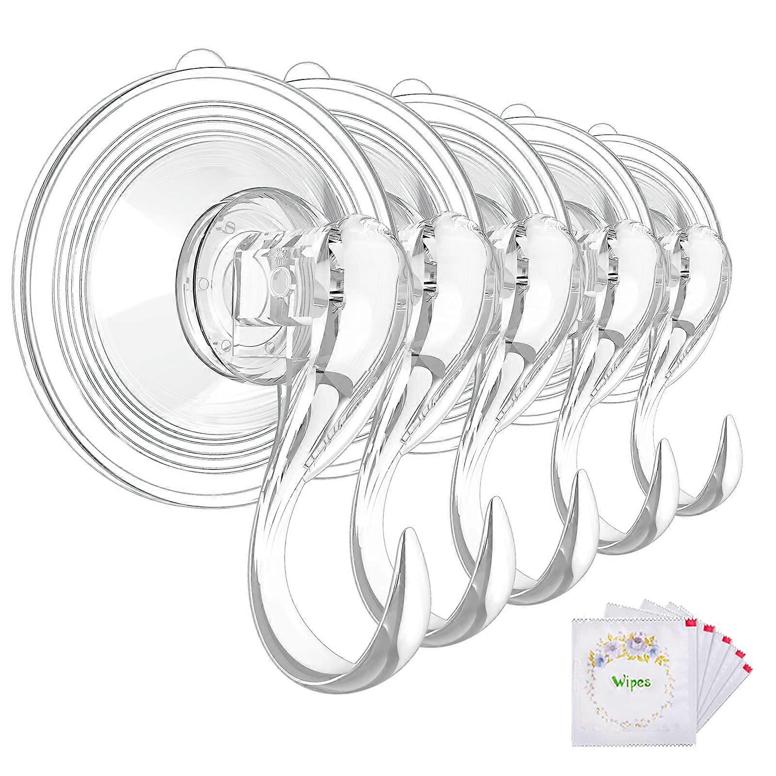 Large Clear Suction Cup Hooks Heavy Duty 22 lbs Hold Removable Reusable Double Lock 5 Pack
