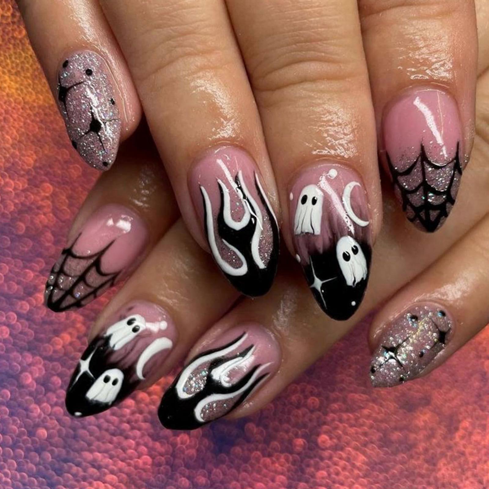 Halloween Press On Nails with Pumpkin Design, Easy AtHome Application, Multiple Sizes for Women