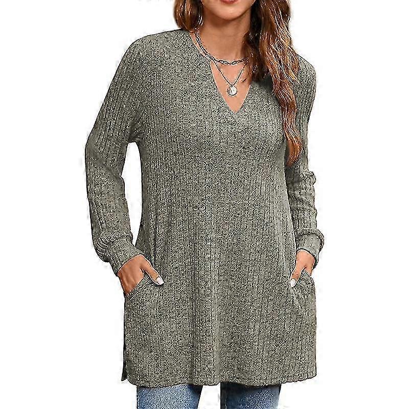 Women's V Neck Sweater Loose Fit Long Sleeve Solid Knit Pullover Wrinkle Resistant Casual