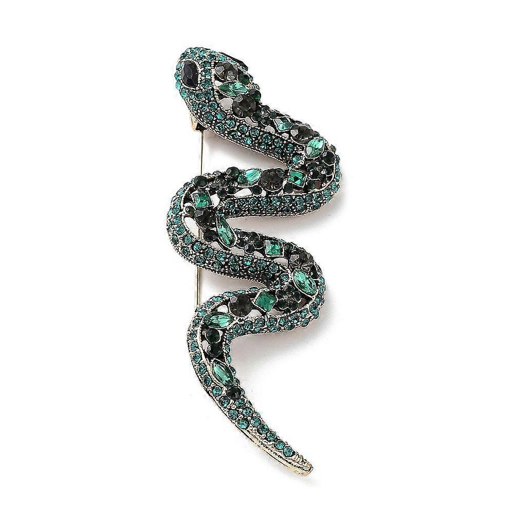 Alloy Rhinestone Brooch Snake Emerald 95x35x14mm