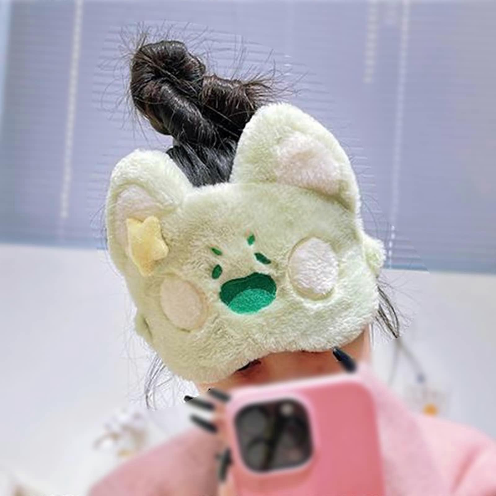 Sleep Mask with Cute Cat Shape, Plush Memory Foam, Light Blocking, Adjustable Strap for Travel Nap