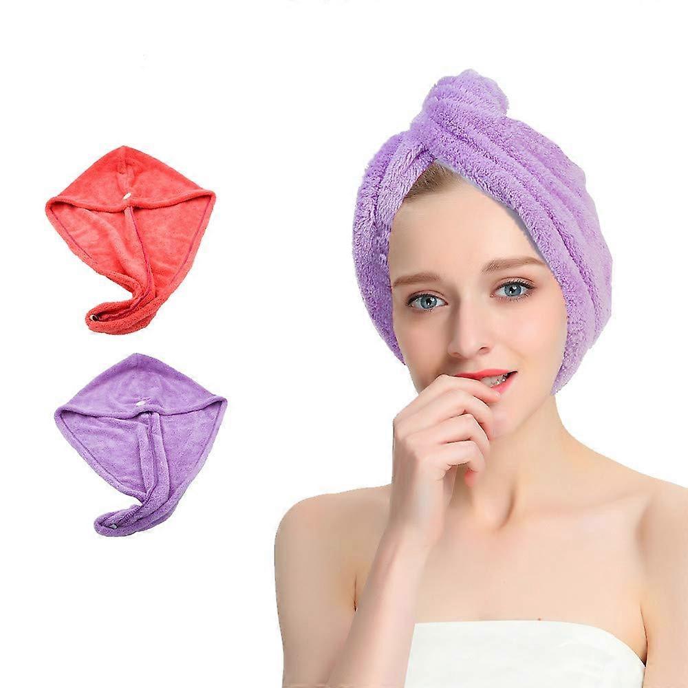 Microfiber Hair Towel Wrap 2 Pack with Button for Fast Drying