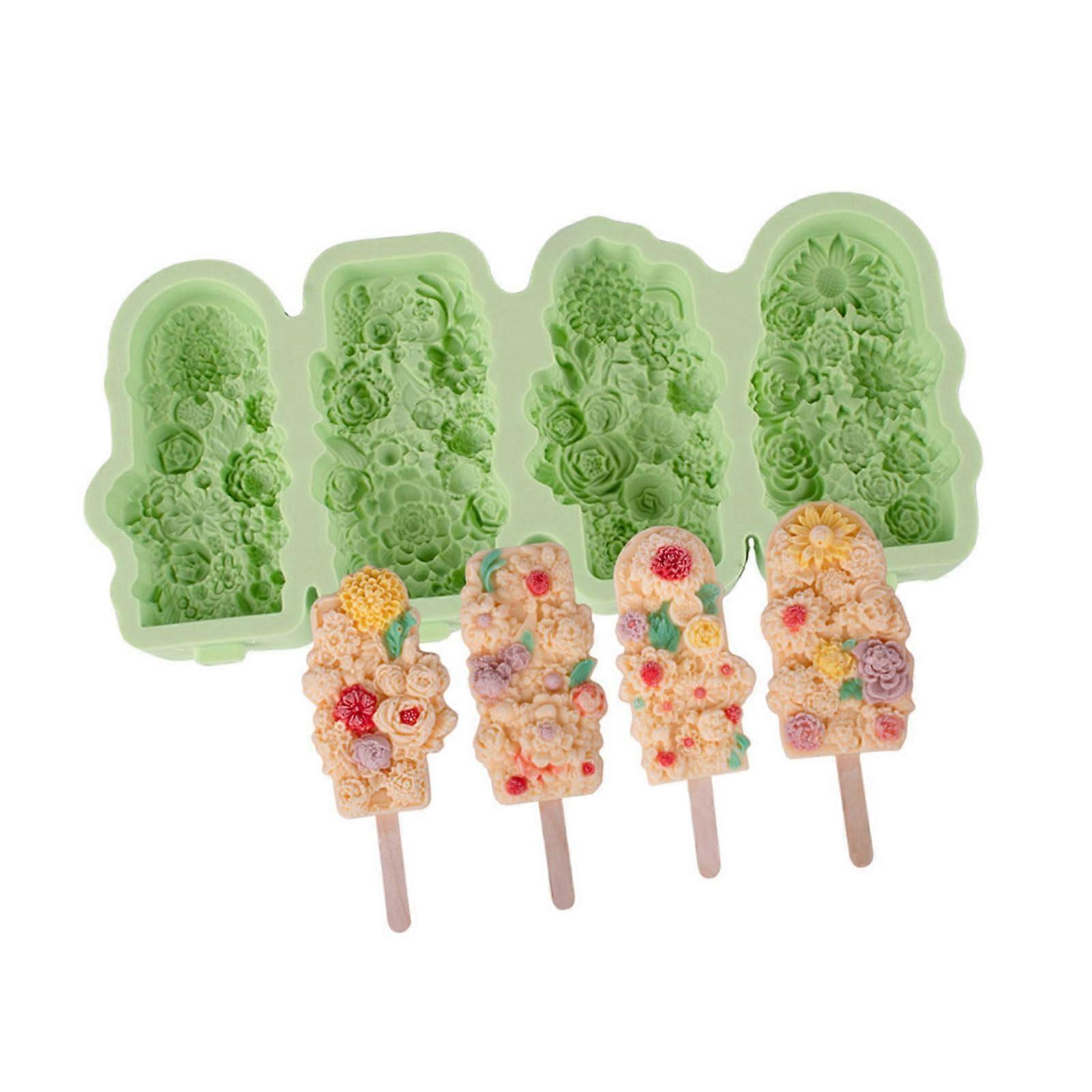 Silicone Popsicle Molds with Sticks, Easy Release 4 Cavities Ice Cream Maker, Green