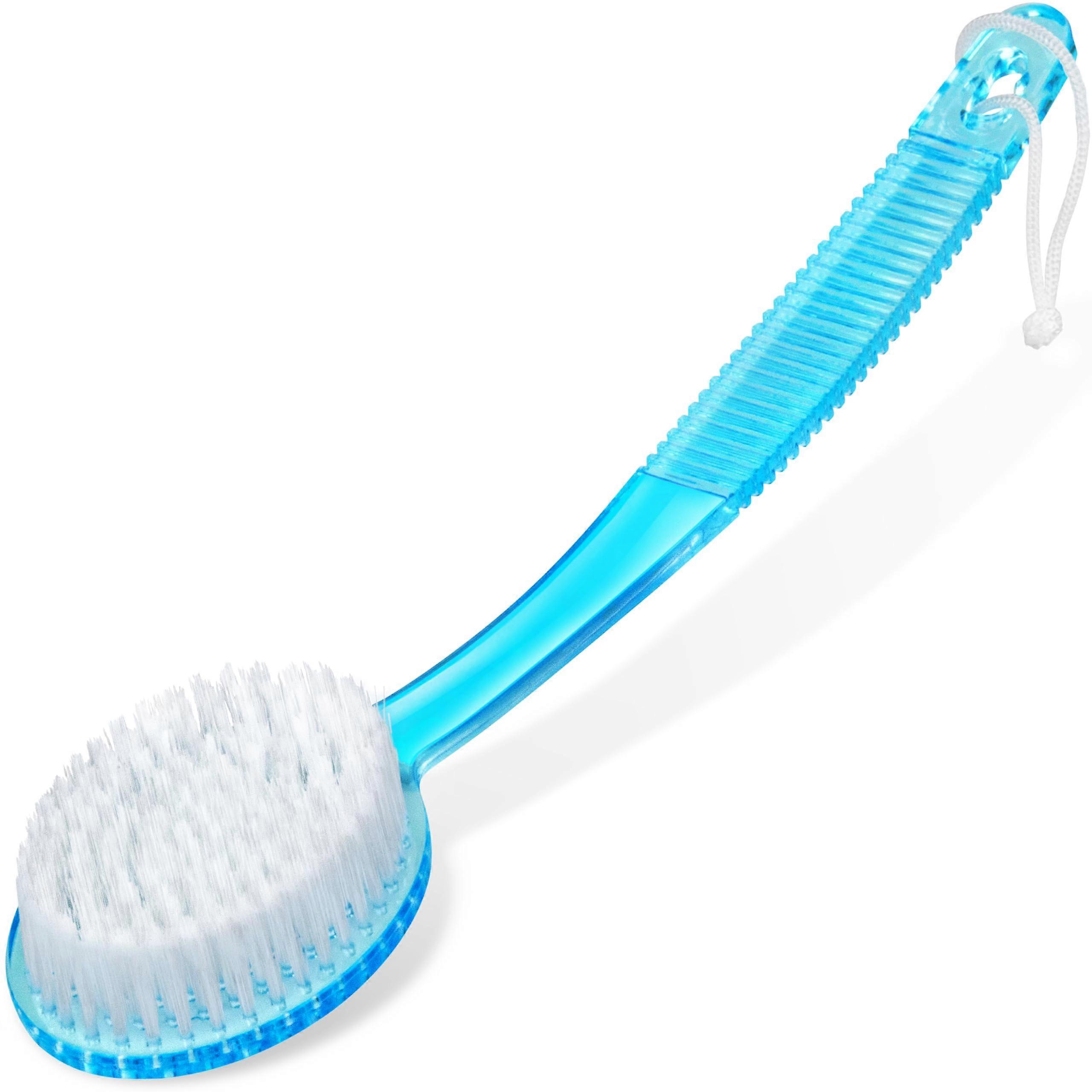 Bath Brush with Long Curved Handle for Effective Back Exfoliation and Easy Hang Storage, Blue