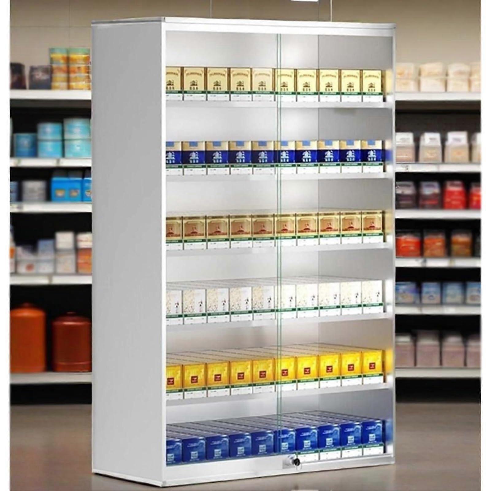 Wall Mounted Cigarette Display Rack with Lock, Aluminum Alloy Glass Door, Automatic Pushers