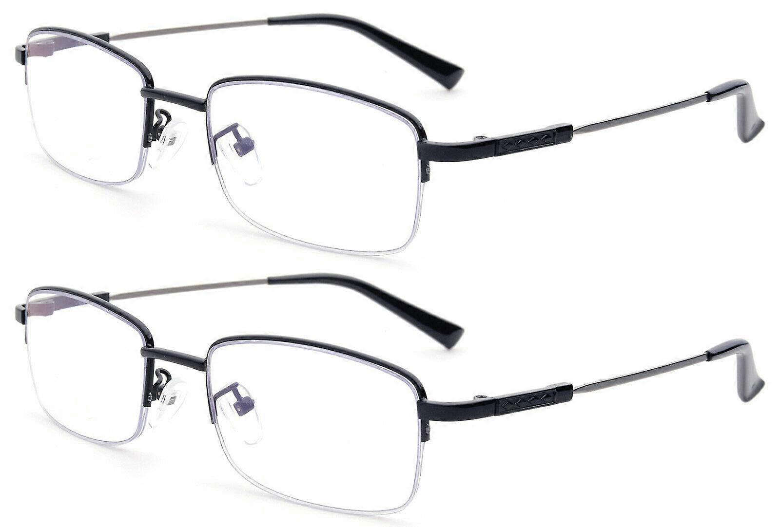 2 Pairs Black Reading Glasses 2.5x Magnification Blue Light Blocking Titanium Flex Frame