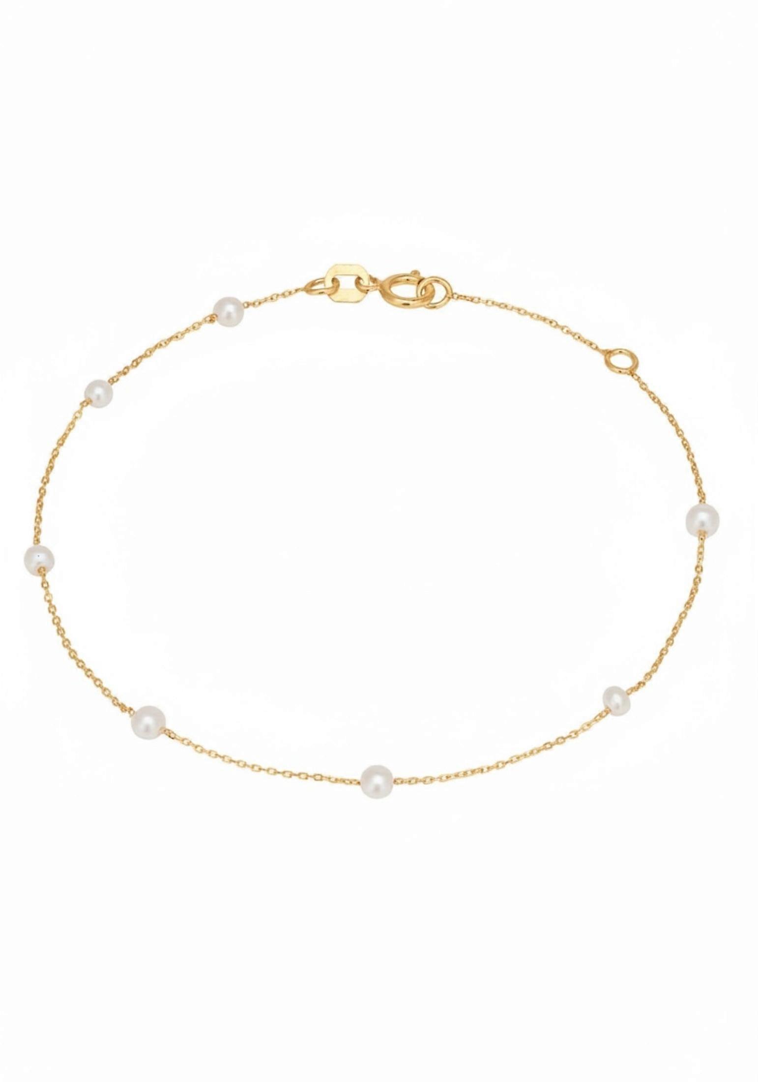 Solid 14k Gold Natural Spaced Pearl Bracelet