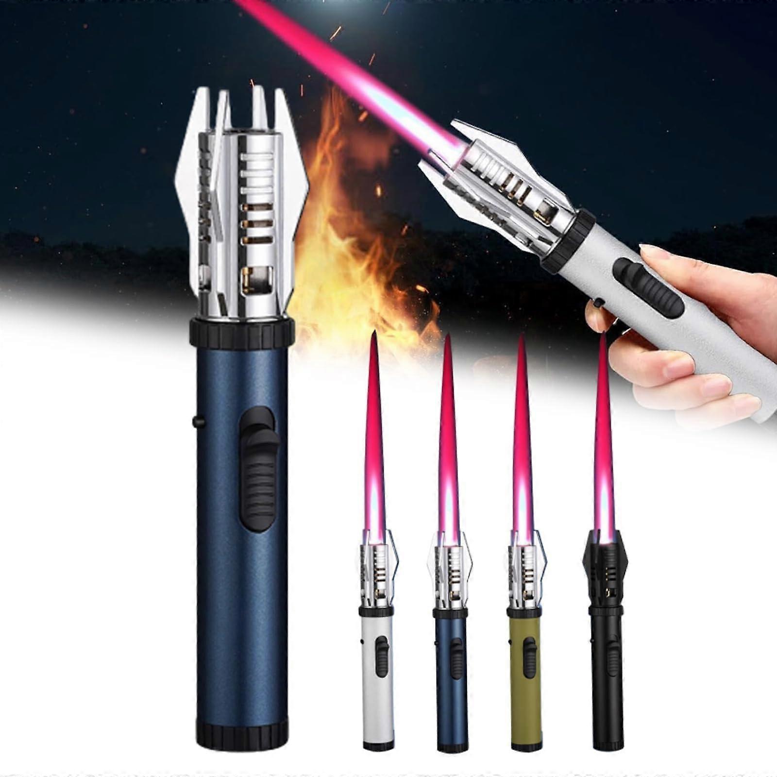 Windproof Torch Lighter, Metal Large Refillable Butane, Blue Flame Straight for Kitchen Use