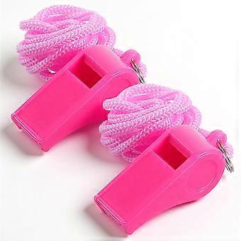 2 Pcs Pink Whistle for Coaches, Loud Sports Whistle with Lanyard, High-Pitched Plastic Whistles for Referee, Outdoor Safety, Dog Training, School Rec