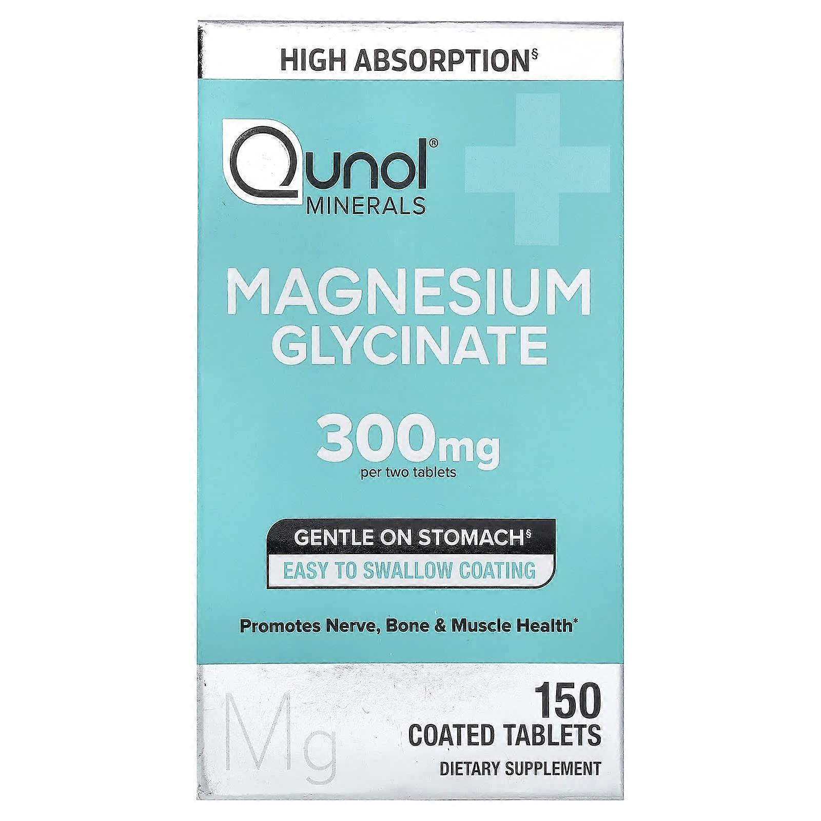 Qunol, Magnesium Glycinate, 150 Coated Tablets (150 mg per Tablet)