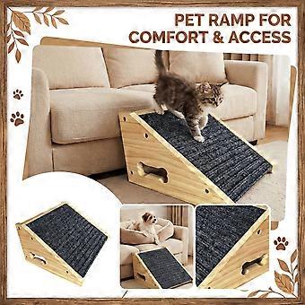 Dog Ramp, Pet Ramp, 20X12inSolid Pine, Scratch Pad, Pet RampforBed, High Traction Surface, Vehicle Access, Bedroom Use, Charcoal Gray, 1 Pc