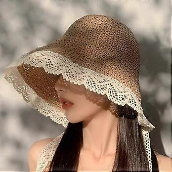 Nuovo cappello da sole da donna in pizzo, ampio, da spiaggia, cappello di paglia estivo, cappello da sole pieghevole, cappello da donna da spiaggia con protezione UV