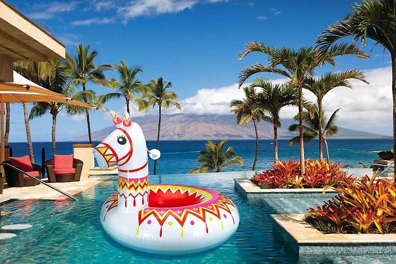 Bouée gonflable piscine - SUNCLUB - Alpaga bleu et blanc - 55 cm - PVC résistant - Enfant 4-8