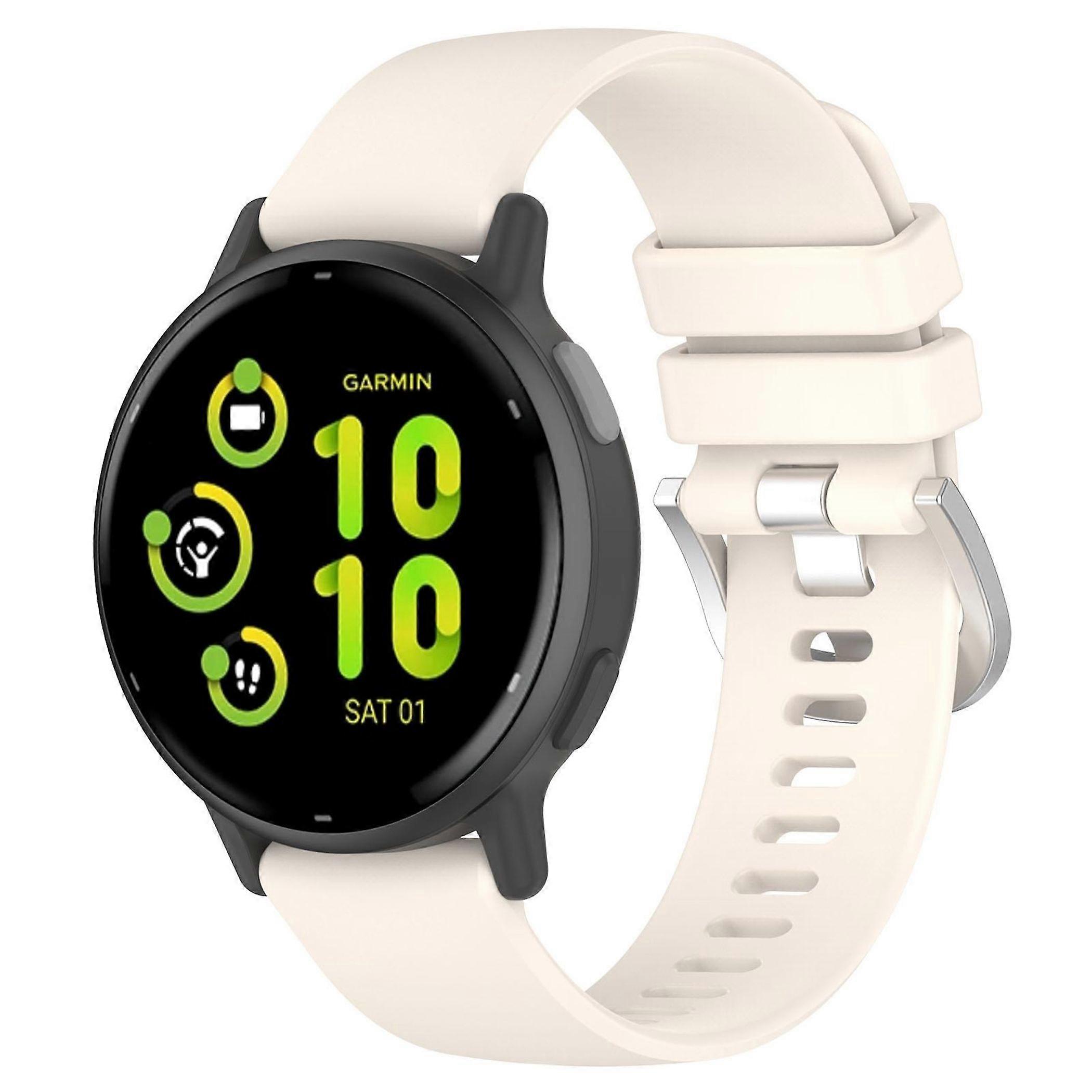 Silicone wristband for Garmin Venu 4 41mm, liquid glossy with silver buckle, beige