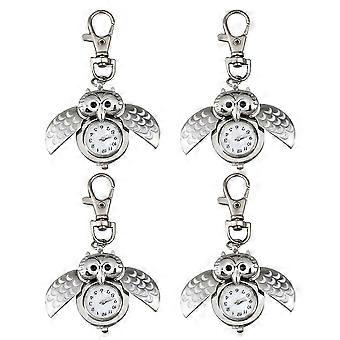 Montre de poche hibou 4X avec porte-clés 40 x 25 mm argent