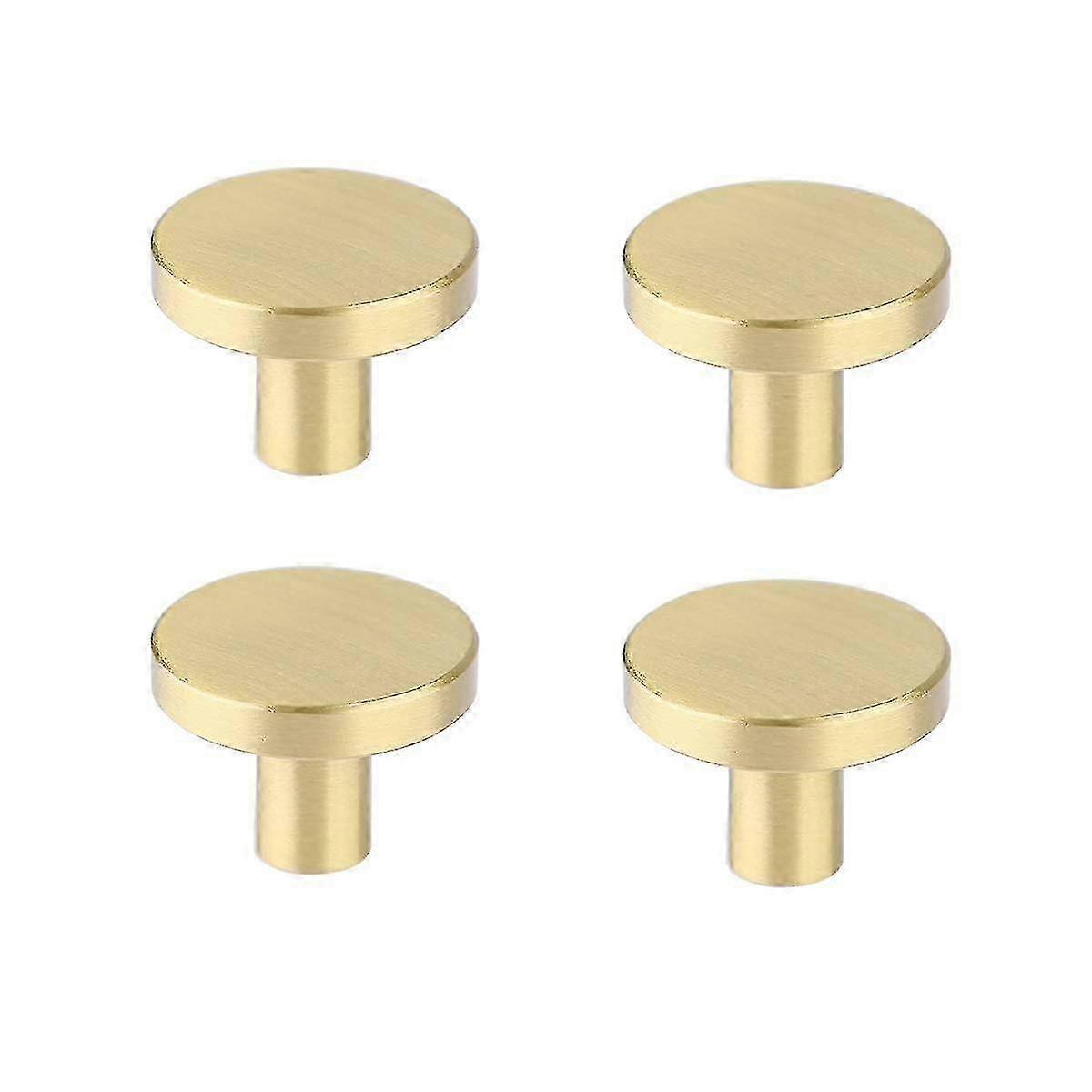 4 Pcs Round Cabinet Knobs, Solid Brass Dresser Knobs Brushed Gold Cabinet Knobs compatible with Kitchen Drawers (1.1x0.79)