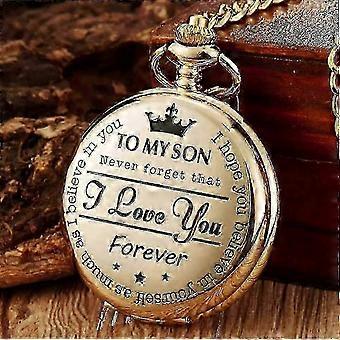 To My Son Pocket Watch I LOVE YOU Flip Case Fob Chain Clock for Children's Day Kids Boy's Birthday Best Gifts