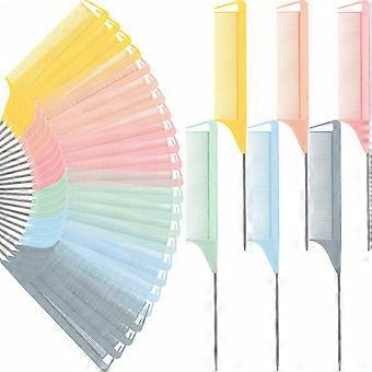 Rat Tail Parting Combs for Braiding, 30-Piece Carbon Fiber Heat Resistant Set with Stainless Steel Pintail, Macaron Colors