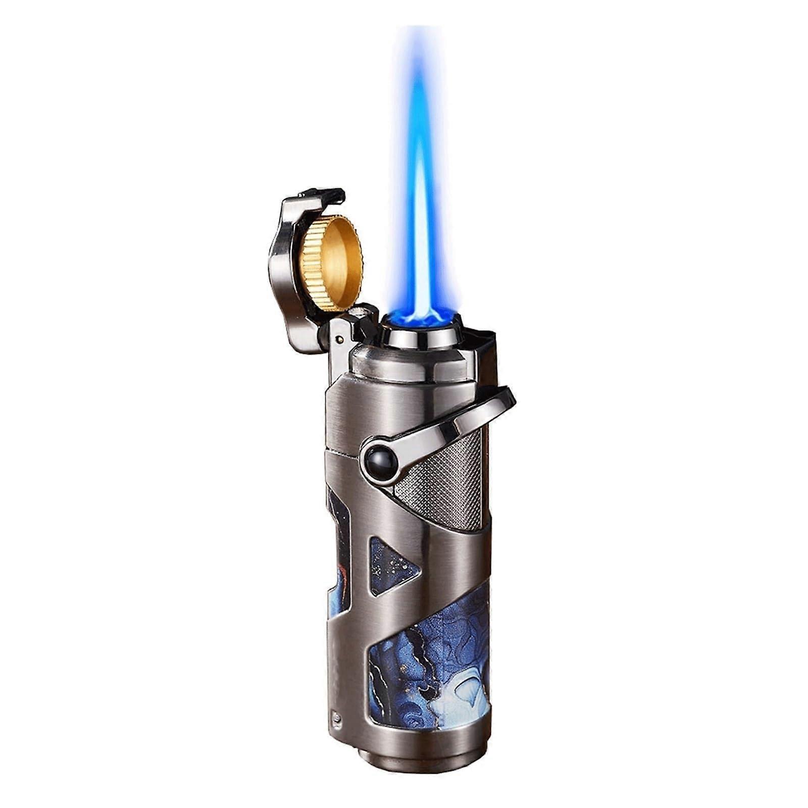 Butane Torch Lighter Black, Windproof Refillable Jet Flame, Adjustable OneHand Ignition for Camping
