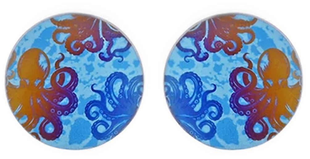 Ti2 Titanium Large Octopus Stud Earrings - Blue