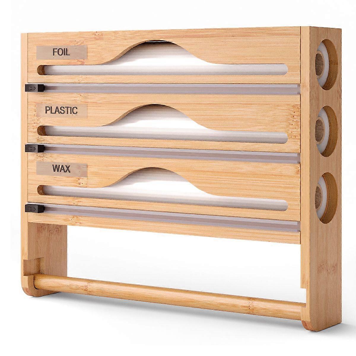 Bamboo Foil Dispenser Wall-Mountable Multi-Function Kitchen Organizer