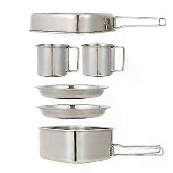 CLS Outdoor 6-Piece Stainless Steel Camping Cookware Set Portable Hiking Picnic Bowl 3-4 Person Barbecue Combination
