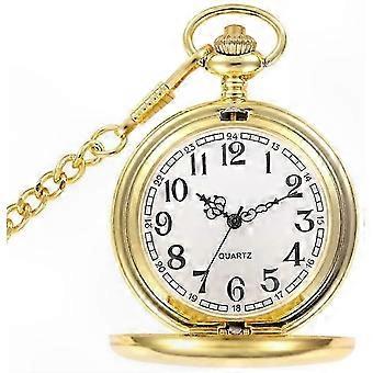 Reloj de bolsillo vintage de cuarzo con diseño clásico de bolsillo y cadena corta.