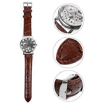 Men Mechanical 036 Hollow-Out Dial Manual Mechanical Wrist Watch Silver