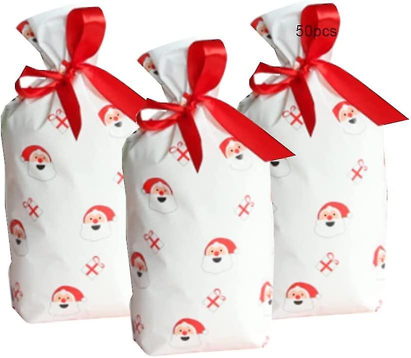 50pcs Drawstring Gift Bags,christmas (red Old Man Head)