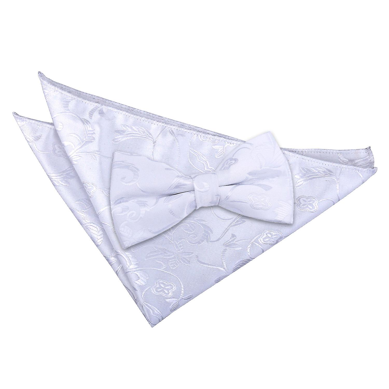 White Floral Bow Tie and Pocket Square Set
