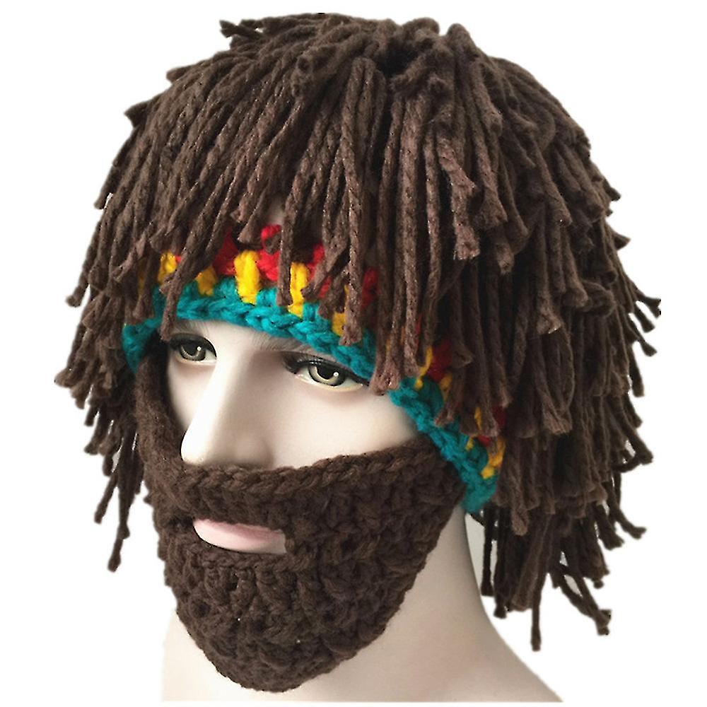 Men's Winter Warm Knitted Hat Funny Wig Beard Hat