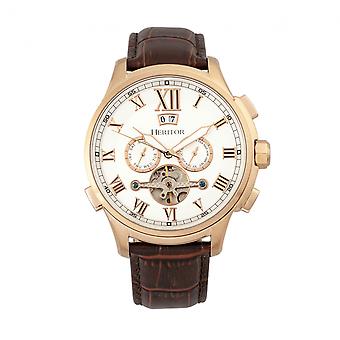 Heritor automatische Hudson semi-Skeleton Leder-Band sehen w/Tag/Datum-Brown/Rose Gold