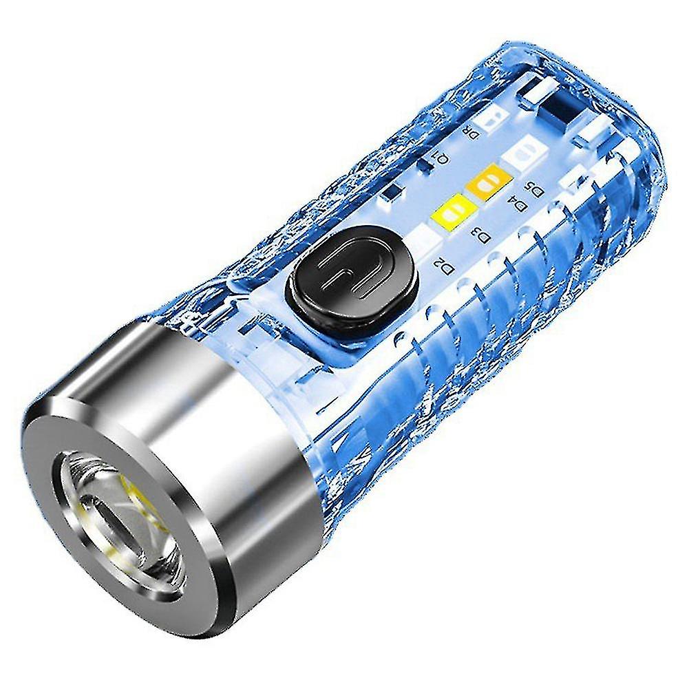 Mini Keychain Flashlight Type-c Quick Charge Multifunctional Ip66 Waterproof Fluorescent Magnetic Warning Camping Flashlight#blue