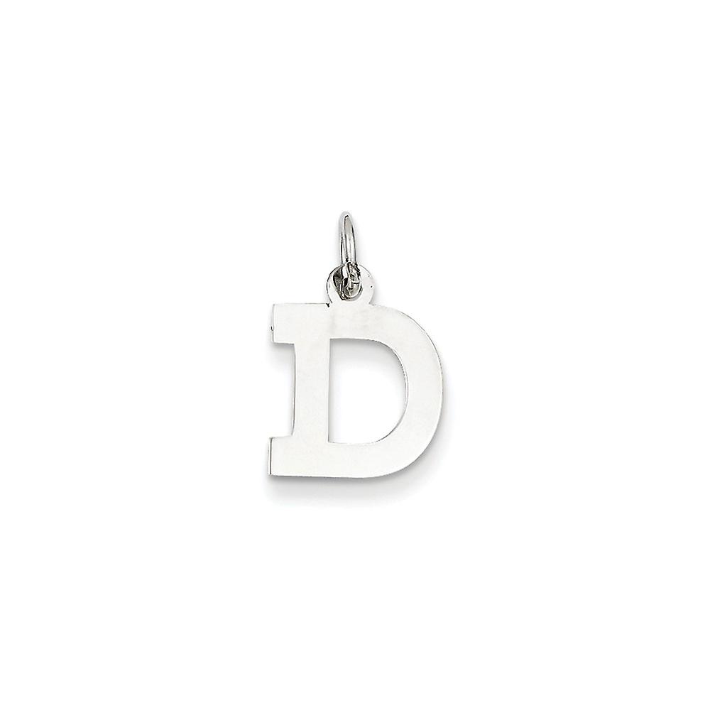14k Oro Bianco Solido Lucido Laser taglio Piccolo Blocco Iniziale D Charm 16.6x10.6mm Collana Pendente per Le Donne